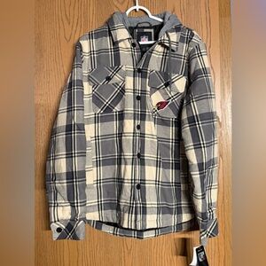 Arizona Cardinals Plaid Fleece Shacket with Hoodie Mens Med Blk/Gray/Cream NWT